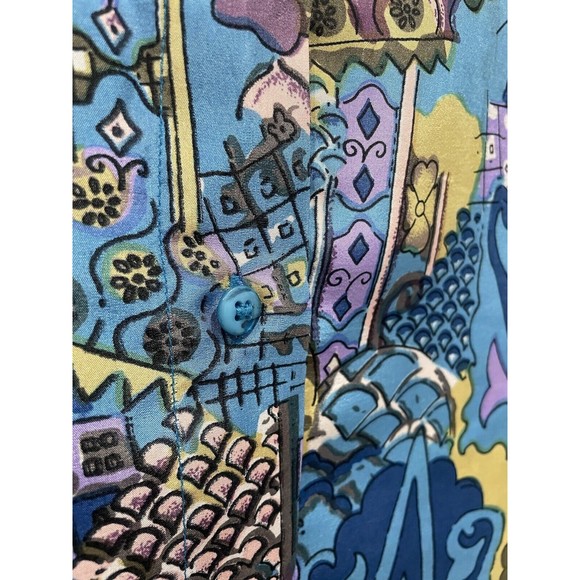 Vtg 90s STUNT 100% Silk Men's Button Up Top Shirt Streetwear Green Purple Size M - Picture 3 of 7